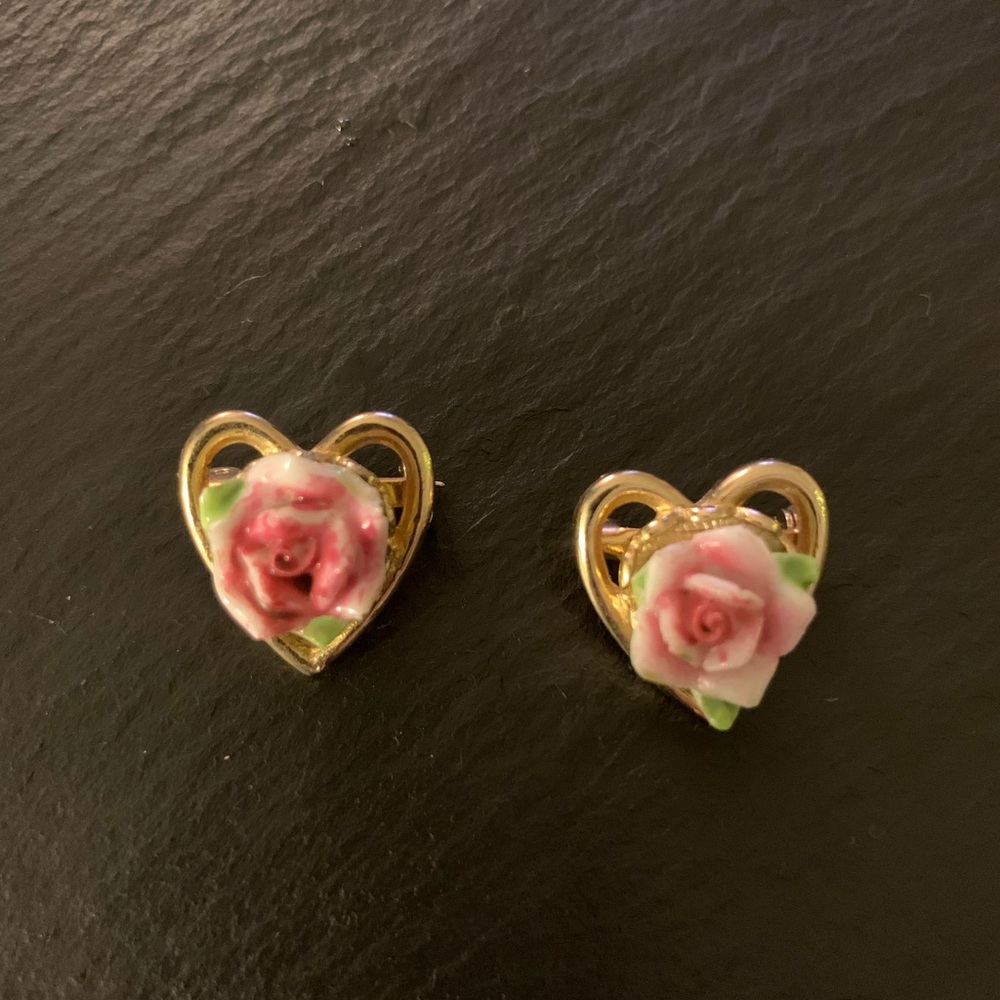 Coro Gold and Pink Rose Brooches